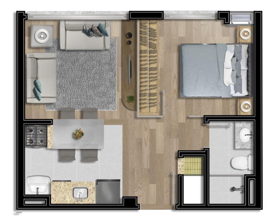 Planta 01 - 1 dorm 34m² - studio