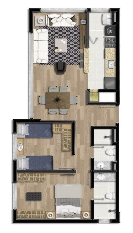 Planta 02 - 2 dorm 60m²
